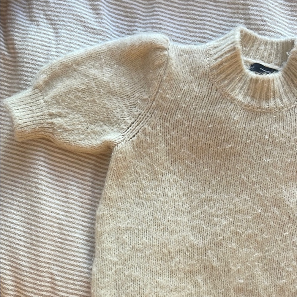 Vero Moda Cream Knit Short Sleeve Sweater